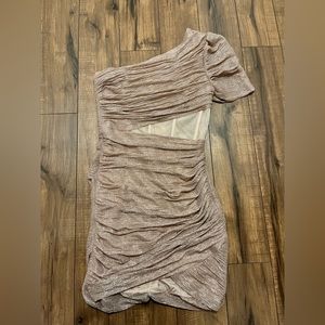 BCBGMAXAZRIA One Shoulder Mini Dress in Bare Pink/Metallic Neutral